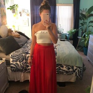 Red chiffon maxi skirt